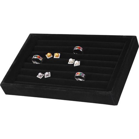 Présentoir à bagues avec compartiments - Organisateur moderne pour bijoux et accessoires - Noir (1/5)