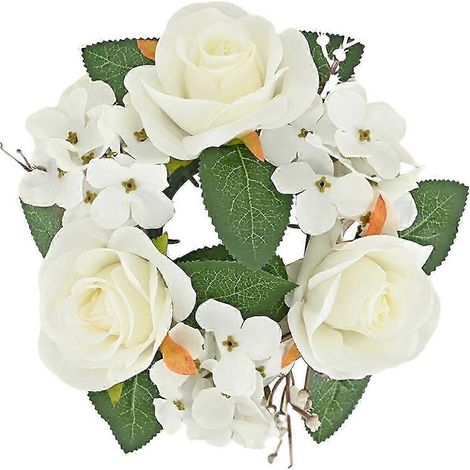 Couronne de bougies de Noël, bougeoir pour bougies piliers, couronne de roses artificielles, guirlande de bougies bohème pour porte, cuisine, fête, décoration intérieure-white