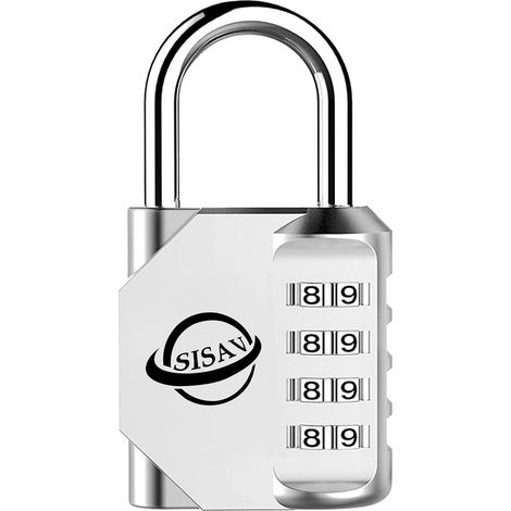Cadenas à Combinaison 4 Chiffres Pour Usage Extérieur,Pour Casier de Gymnase Scolaire,Casier de Sport,Portail de Clôture,Portail,Loquets et Boîte à Outils,Argenté (1/5)