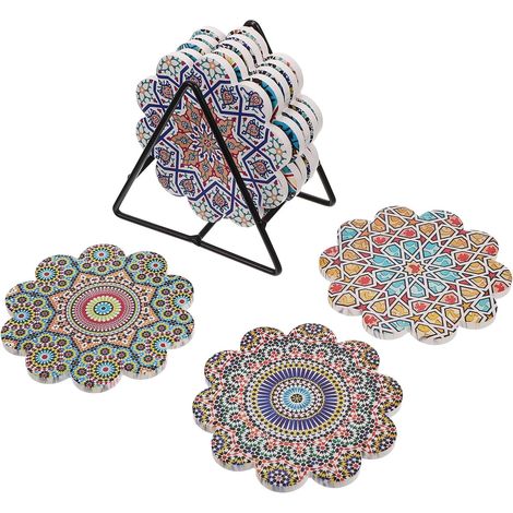 Set de Dessous de Verre en Céramique Forme Fleur Tapis Isolant Résistant Chaleur et Antidérapant avec Support Accessoire Décoratif Élégant Maison (1/5)