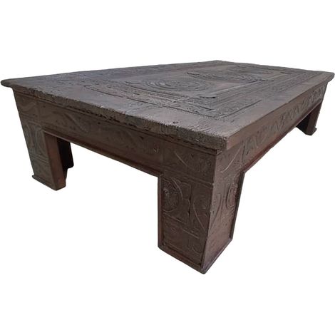 Mesa de centro de madera acabado artesanal marrón 149x82x37 cm (1/5)