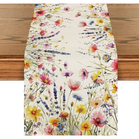 Moderner, rechteckiger Tischläufer, waschbar, sommerliche Dekoration – für Feiertage, Hochzeiten, Babypartys und Mahlzeiten. Frisches botanisches Muster. 33 x 183 cm (1/5)