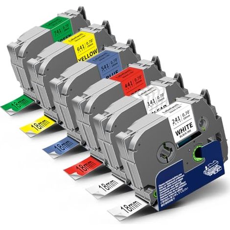 Applicable 6x Ruban pour Étiqueteuse Compatible pour Brother TZe 18mm Ruban Cassette TZe-241 TZe-141 TZe-441 TZe-541 TZe-641 TZe-741 per Brother PT-D600VP D600 D400 P710bt 1830VP P750W P700 D450VP