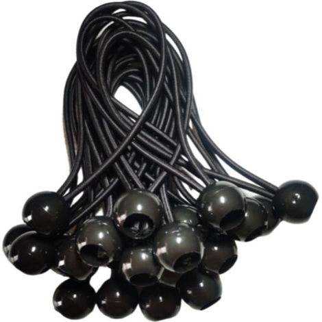 SABIR 25 Pcs Cordons Élastiques avec Boules - Lot de 20 cm Tendeurs Universels avec Attaches - Sangle Elastique Résistant Parfaite pour le Camping, les Bagages & Bâches - Noir (1/5)
