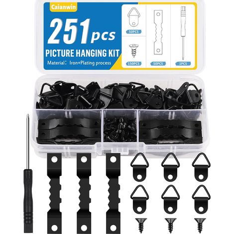Kit de suspension de 251 pièces, crochets muraux pour accrocher des photos, ensemble de crochets avec dents de scie, anneau en D, vis, outil de suspension pour cadres photo, peintures, (1/5)