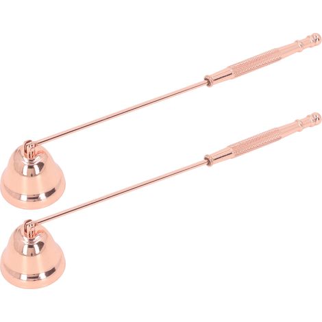 Lot de 2 éteignoirs à bougie avec long manche, en forme de cloche, en métal, avec couvercle de mèche, couleur or rose. (1/5)
