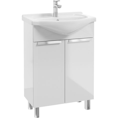 Badezimmermöbel-Set – Weiß – 60 cm – Waschbecken mit Unterschrank – Hochglanzoberfläche