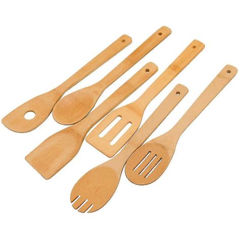 Kochutensilien-Set aus Holzlöffeln – 6-teilige Bambus-Küchenspatel für antihaftbeschichtetes Kochgeschirr als Einzugsgeschenk