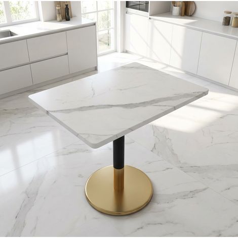 Esstisch 80x60 rechteckig MDF Metall Weiß Schwarz OKMYHOME (1/5)