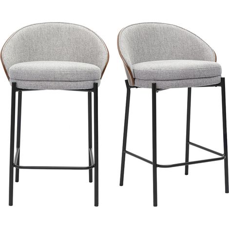 Barhocker aus grauem Samt-Effekt-Stoff, dunklem Holz und Metall, H65 cm (2er-Set) TUCSON