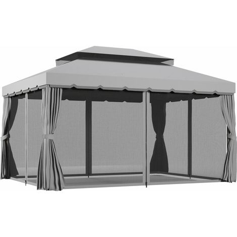 Outsunny 3x4m 2-Tier Gazebo Aluminium Garden Marquee Party Tent Light Grey