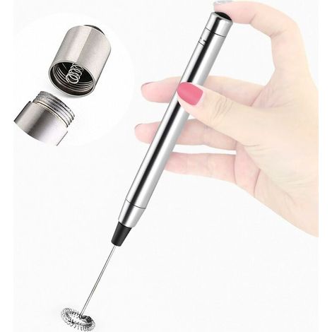 Mini Stainless Steel Milk Frother - Cordless Lightweight Outdoor Coffee Frother Can Be Used for Coffee, Milk, Eggs and Beverages (Stainless Steel) (1/5)