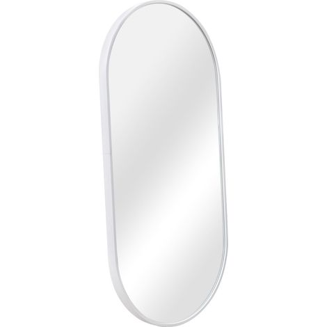 Specchio da parete con kit di montaggio ellittico 40 x 80 cm bianco 030007897