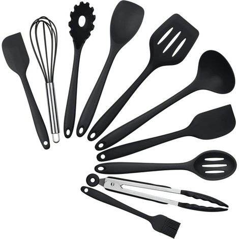 Set d'ustensiles de cuisine en siliCône 10 pièces set de cuisson résistance à la chaleur jusqu'à 230°C (noir)-Fei Yu (1/5)