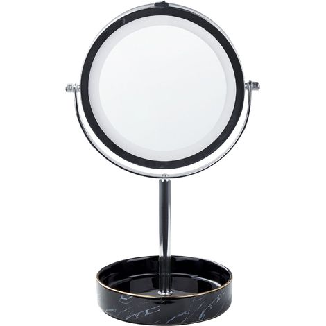 Specchio trucco con luci LED e telaio in ferro Ø 20 cm argento e nero Savoie