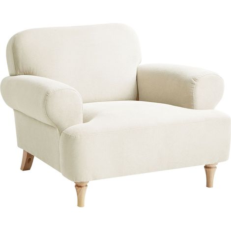 Poltrona retrò in tessuto Gambe di legno imbottite Seduta spessa in poliestere Beige Kiberg (1/5)
