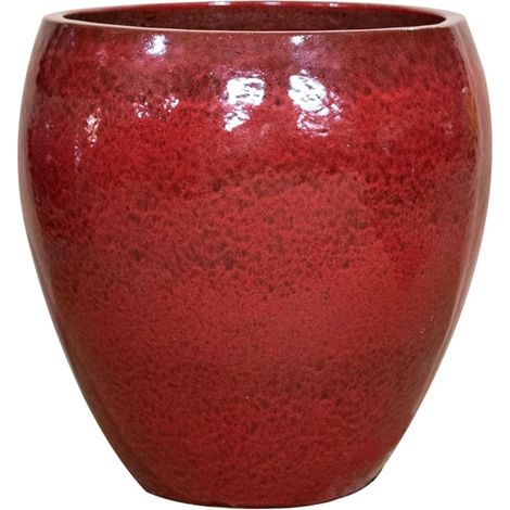 Provencelia Lafontaine 28x32cm, pot grande taille d'extérieur fait main en terre cuite émaillée, résistant au gel, rouge tropical
