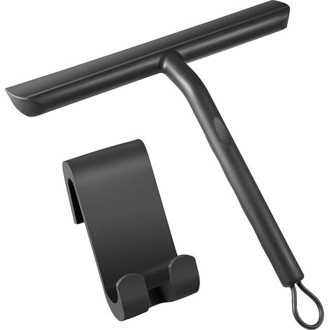 Duschabzieher für streifenfreie Reinigung von Glastüren, Badezimmerabzieher mit Halterung - 21 cm Schwarz, Silikonabzieher für Autofenster, Spiegel usw. (1/5)