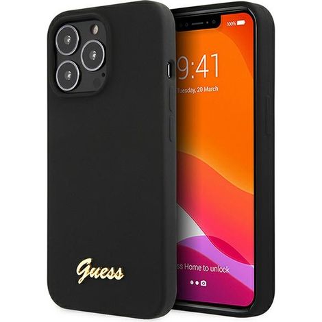 Guess GUHCP13XLSLMGBK iPhone 13 Pro Max 6,7 Zoll schwarze/schwarze Hartschalen-Silikonhülle mit goldenem Logo (1/5)
