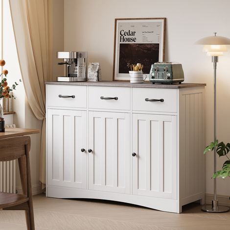 Aparador, Mesa de Consola con 3 Cajones, Mueble con 3 Puertas, Estantes Ajustables, Mueble de Almacenamiento para Salón y Entrada, 108 x 39 x 81 cm, Gris (1/5)