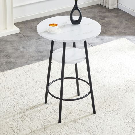Table de bar 60x60x89 cm blanche effet marbre en MDF et métal avec rangement (1/5)