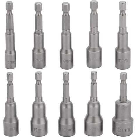 10-teiliges Schlagschrauber-Steckschlüssel-Bit-Set, 6–15 mm, magnetisches Sechskant-Steckschlüssel-Set, magnetischer Bohrer-Sechskant-Steckschlüssel-Set, 1/4 Zoll für Schnellwechselfutter (1/5)