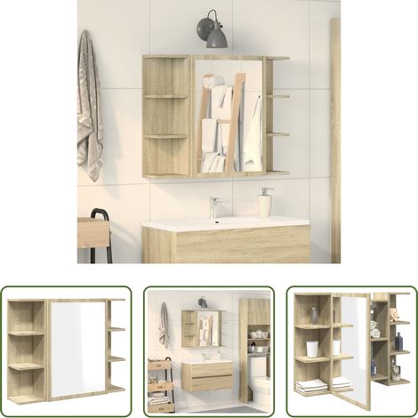 vidaXL Miroir de salle de bain -  Armoire à miroir de bain Chêne sonoma 80x20,5x64 cm Aggloméré (1/5)