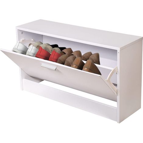 Meuble à Chaussures Peu encombrant 1 Porte Basse Blanc Fin entrée Bois 80 x 24 x 45 cm, 80x24x45 cm (1/5)
