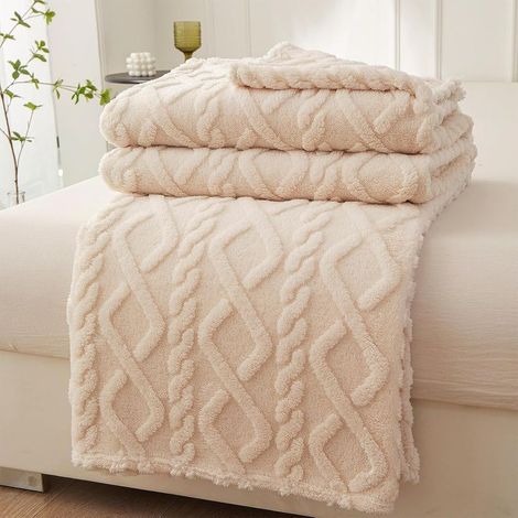 Couverture Polaire, Plaid Couverture Lit Douillette, Plaid Canapéen Flanelle Chaude pour Toutes Les Saisons (Blanc, 150 200CM) (1/5)