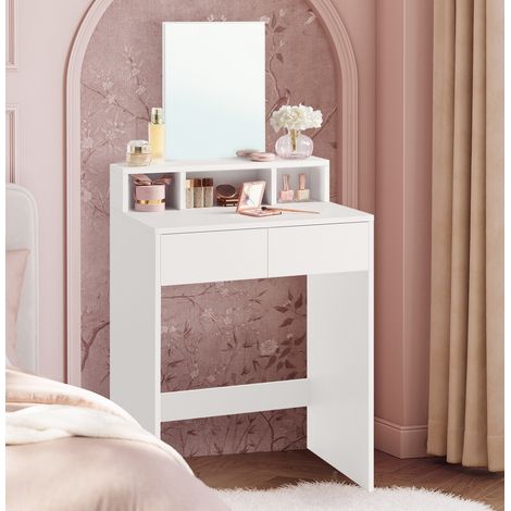 Vasagle – Coiffeuse enfant avec grand miroir – 2 tiroirs et 3 compartiments – Dimensions 40 x 60 x 127 cm – Panneau d’aggloméré blanc (1/5)