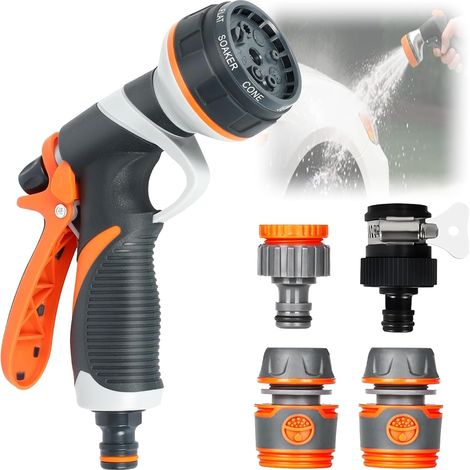 Pistolet d'arrosage, Pulvérisateur de Jardin, 8 Modes d'Arrosage, Pistolet d'arrosage pour jardin avec Débit d'eau Réglable pour le Lavage des Voitures, Jardins, Plantes, Animaux domestiques (1/5)