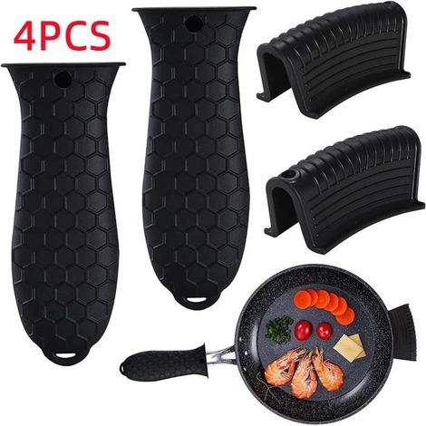 Poignée de casserole amovible anti-brûlure,Support de Poignée Chaude en Silicone,Manchon de Poignée de Poêle,pour woks en (1/4)