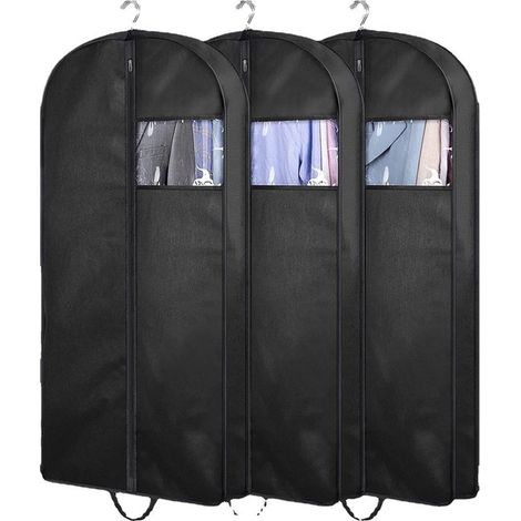 Copertura protettiva per abiti - Borsa per armadio - Conservazione degli abiti - Materiale traspirante - Set da 3 - Nero (1/5)