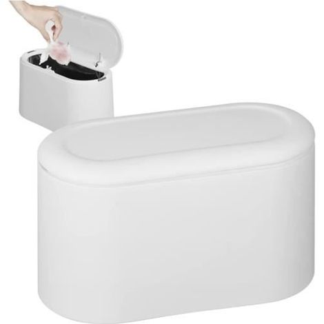 Poubelle de table - Non spécifié - Mini poubelle - Couvercle avec bouton poussoir - Blanc - Compacte (1/4)