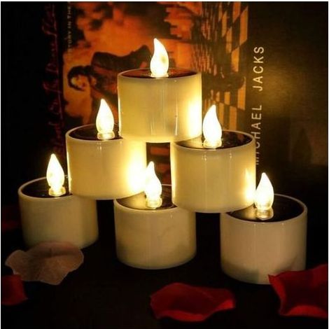 6 bougies chauffe-plat LED sans flamme à énergie solaire clignotante, idéales pour Noël, la Saint-Valentin, les fêtes, les anniversaires et les mariages. (1/5)