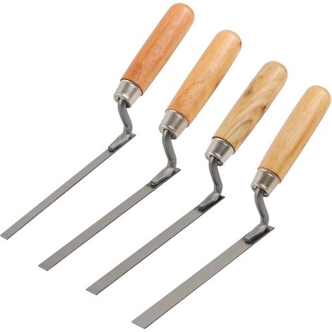 4 Pièces Truelle à Joints (Largeur 8mm, 10mm, 12mm, 15mm), Gasket Trowel avec une Poignée en Bois, Spatule à Joints en Acier au Carbone pour Appliquer du Plâtre, Racler du Mastic