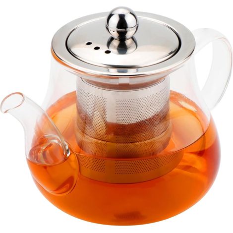 Theiere Avec Infuseur 800ml Théières Verre Borosilicate, Bouilloire à Thé Qui va Sur la Cuisinière avec Passoire en Acier Inoxydable pour Thé en Vrac, Tisane, Thé aux Fruits Teapot (1/5)