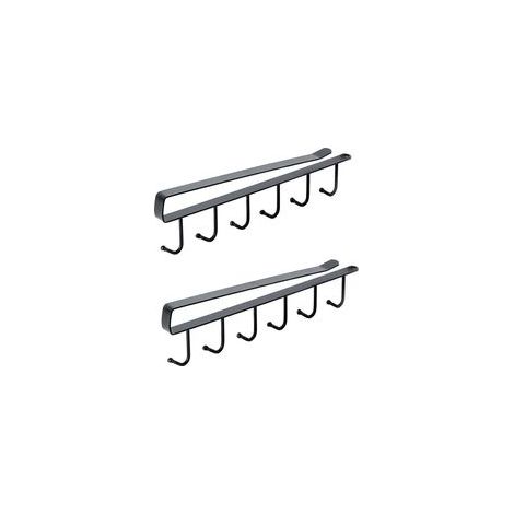 Lot de 2 crochets de rangement pour tasses, verre à vin, ustensiles de cuisine, ceintures et écharpe, crochet de suspension sous placard sans perçage(26.5cm,Noir) (1/5)