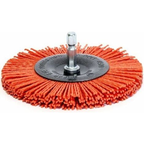 Brosse circulaire nylon 100mm – Pour nettoyage bois et métal – Queue hexagonale 1/4 – Grain gros pour finition précise (1/5)