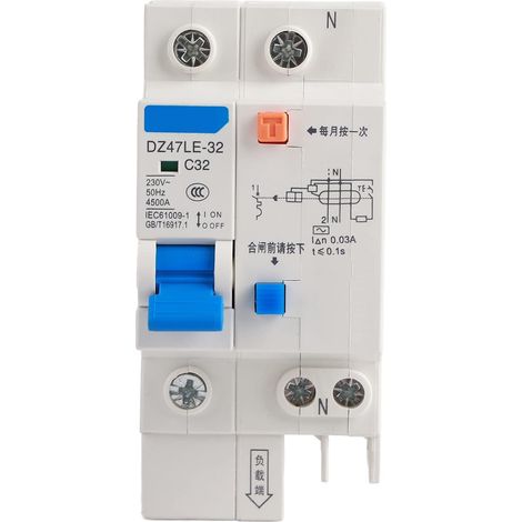 Circuit de Courant Résiduel Disjoncteur Fils 16A 30mA RCCB 230V Modèle C32 Protection Courts Circuits Surcharge Interrupteur Différentiel 30mA Disjoncteur Différentiel Sécurité Électrique Maison (1/5)