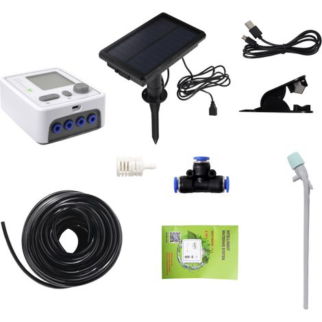 Automatischer Zweikanal-Bewässerungstimer mit großem LCD-Display, 3 Programmen pro Kanal, Kindersicherung, 6-mm-Schnellanschluss, Reinkupfermotor und Solarpanel