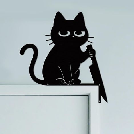 Chat Ornement de Cadre de Porte en Métal, Décoration Murale Noire pour Porte, Art Déco d'angle de Portail pour Chambre d'enfant, Maison, Salle de Bain, Chambre (1/5)