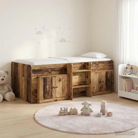 vidaXL Struttura Letto Loft con Mobile con porta 3 pz Legno antico (1/5)