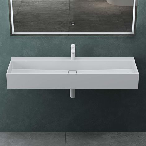 Mai & Mai Lavabo da Appoggio 120x40x12cm, Lavabo Bagno Sospeso Lavandino Bagno Colossum6028 da Marmo Fuso, Un Foro per la Rubinetteria, Bianco Opaco