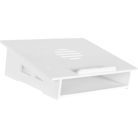 Support D'ordinateur Portable Gain de Place Stable et Refroidissement Silencieux en Bois et Plastique Blanc, Rack de Rangement Compact pour Bureau ou École (1/5)