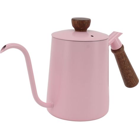 600-ml-Kaffeekessel mit Schwanenhals, Edelstahl 304, langer Ausguss, Holzgriff, zum Kaffeekochen, Rosa (1/5)