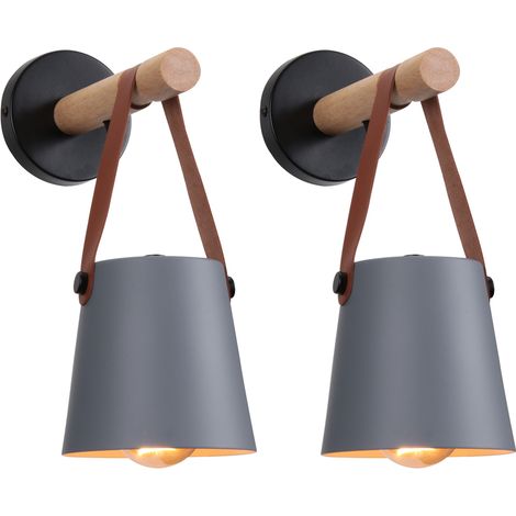 2PCS Applique Murale Moderne Lampe Murale Nordique En Bois (Gris), Applique Murale D'Intérieur, Pour Chambres, Salles À Manger, Escaliers