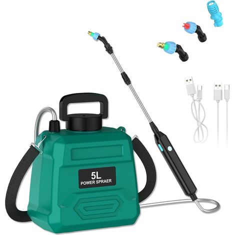 Pulvérisateur Électrique 5L, Pulvérisateur de Jardin sur Batterie 1800mAh, 2 Vitesses & Perche Télescopique, Pulvérisateur Automatique pour Désherbage, Pelouse et Entretien Extérieur (Green) (1/5)