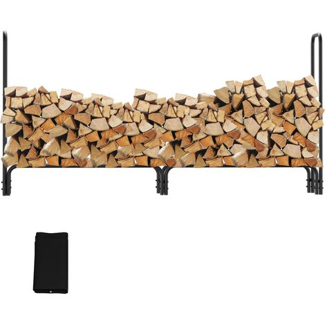 Randaco Range-bûches porte-bûches extérieur 244 x 34,5 x 124 cm, housse imperméable, acier noir, charge 300 kg (1/5)
