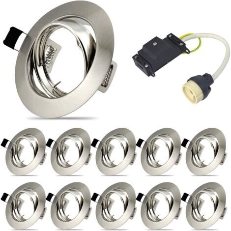 Lot de 10 cadres de montage pour spot encastrable, Projecteurs spot encastrable GU10 Set, Led cadre de support pivotant pour LED et halogène y compris douille GU10, IP20, Rond, Orientable A 40°